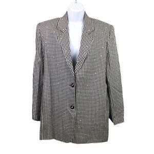Stephanie Queller VTG 80's Houndstooth Rhinestone Collar Single Breast Blazer 8